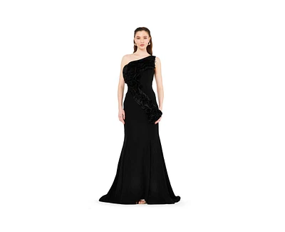 Amri Women's Organza Ruffle Detail Mermaid Crepe Gown