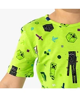 Bellabu Bear Kids Unisex Minecraft Mob Squad 2-Piece Short Sleeve & Shorts Pajama Set