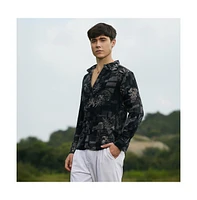 Campus Sutra Men's Midnight Black Bloom-Imprint Shirt
