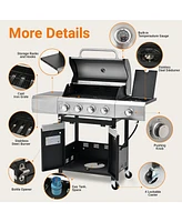 Mondawe 4 Burner 51,000 Btu Stainless Steel Barbecue Gas Grill with Side Burner and Cover