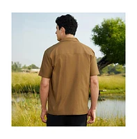 Campus Sutra Men's Camel Brown Asymmetrical Cuban Shirt