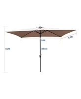 Flynama 10 x 6.5t Rectangular Patio Solar Led Lighted Outdoor Umbrellas with Crank and Push Button Tilt for Garden Backyard Pool Swimming Pool