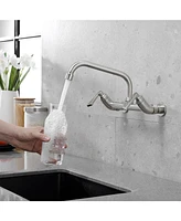 Greenspring 2-Handle Commercial Sink Faucet with 8" Swivel Spout Center Wall Mount Kitchen Polished Chrome