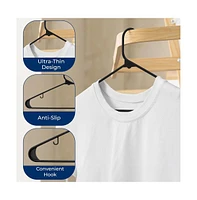 SereneLife 10 Pcs. Plastic Hangers - Non-Slip, Sturdy, and Heavy Duty Coat Set with 360° Swivel Hook for Clothes (Black