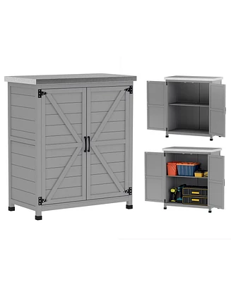 Outsunny Outdoor Storage Table, Wooden Tool Shed w/Shelf,