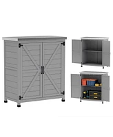 Outsunny Outdoor Storage Table, Wooden Tool Shed w/Shelf,