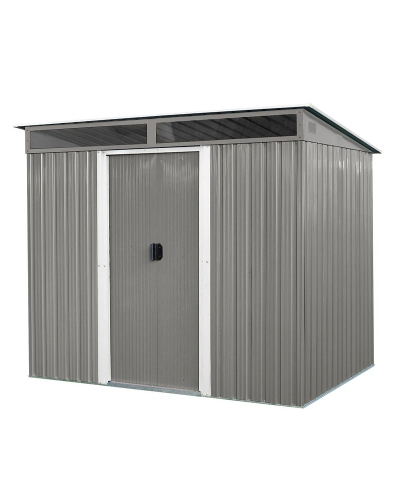 Mondawe 8ft x 6ft Outdoor Metal Storage with Lockable Sliding Doors and Transparent plate