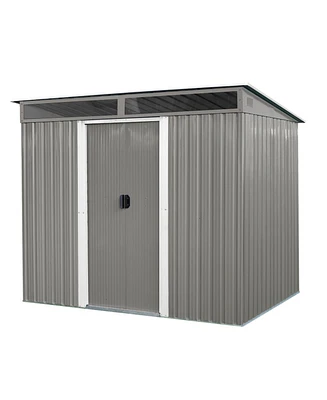 Mondawe 8ft x 6ft Outdoor Metal Storage with Lockable Sliding Doors and Transparent plate