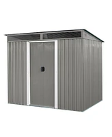 Mondawe 8ft x 6ft Outdoor Metal Storage with Lockable Sliding Doors and Transparent plate
