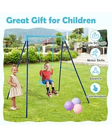Gymax Toddler Swing Heavy Duty Metal Set w/ A Frame Adjustable Ropes