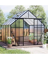 Mondawe 8x8FT Aluminum Double Door Polycarbonate Greenhouse with Raised Base and Anchor