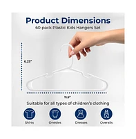 60 Pcs. Non-Slip Plastic Kids Hangers - Durable and Space-Saving Closet Organizers for Infants, Toddlers, and Kids' Clothing (White)