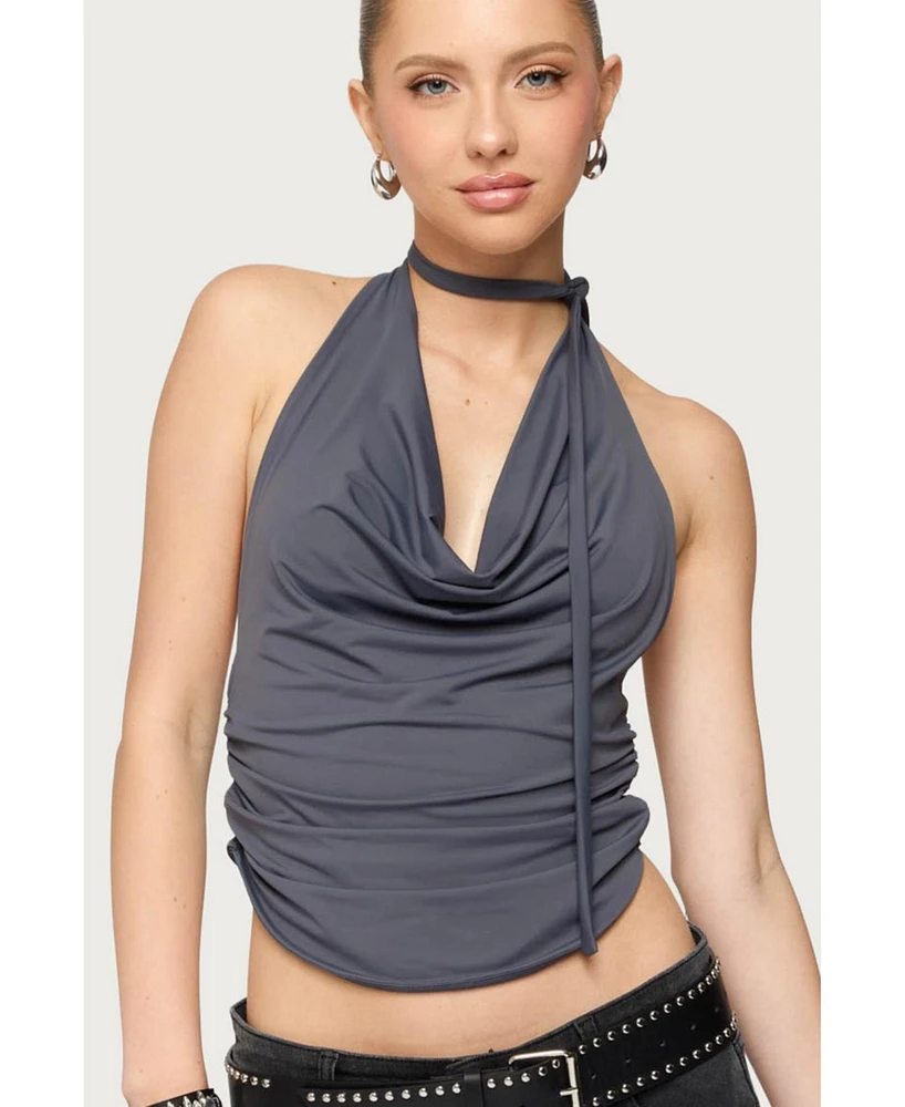 Edikted Women's Two Piece Cowl Neck Scarf Halter Top