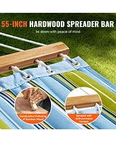 Double Quilted Fabric Hammock with Hardwood Spreader Bar Detachable Pillow