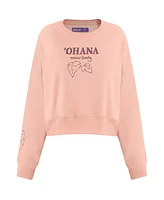 Freeze Max Women's Light Pink Lilo and Stitch Ohana Loose Fit Cropped Pullover Sweatshirt