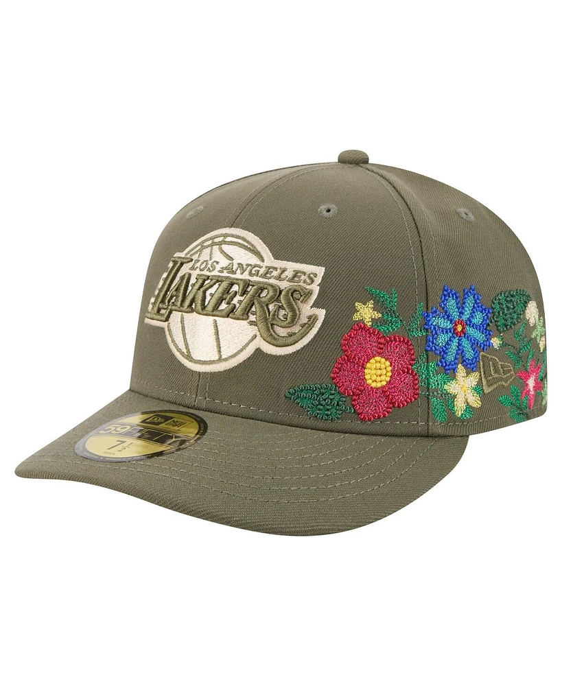 New Era Men's Olive Los Angeles Lakers Tonal Florals 59FIFTY Fitted Hat
