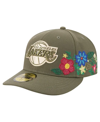 New Era Men's Olive Los Angeles Lakers Tonal Florals 59FIFTY Fitted Hat