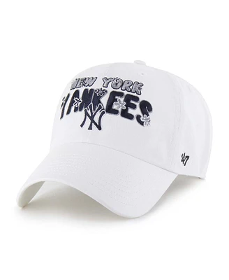 '47 Brand Women's White New York Yankees Flower Power Clean Up Adjustable Hat