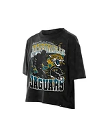 New Era Women's Black Jacksonville Jaguars Cropped Boxy Sport Classics Mineral Wash T-Shirt