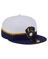 New Era Men's Navy/White Milwaukee Brewers Paint Stroke 59FIFTY Fitted Hat