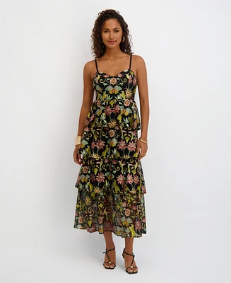Siena Women's Embroidered Mesh Sleeveless Maxi Dress