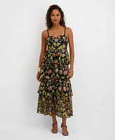 Siena Women's Embroidered Mesh Sleeveless Maxi Dress