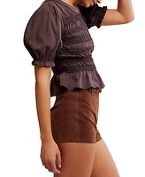 Free People Women's Cotton Puff-Sleeve Peplum Top