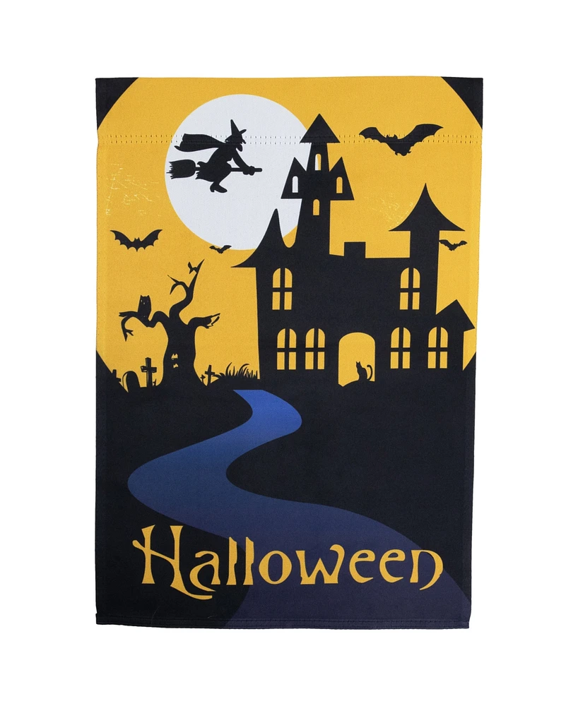 Northlight Haunted House with Flying Witch Halloween Outdoor Garden Flag, 18" x 12.5"