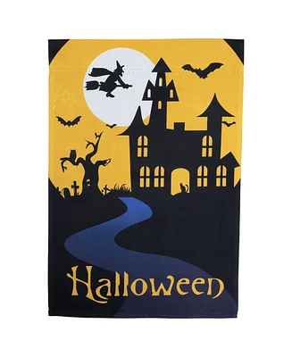 Northlight Haunted House with Flying Witch Halloween Outdoor Garden Flag, 18" x 12.5"