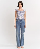 En Saison Women's Odessa Printed Ruffled Sleeveless Top