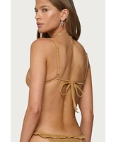 Edikted Women's Gilda Faux Suede Triangle Bikini Top
