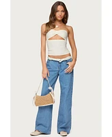 Edikted Women's Floral Foldover Low Rise Jeans