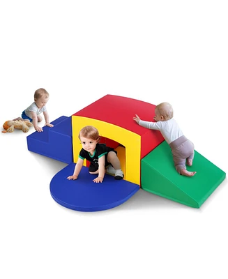 Slickblue Kids 5 Piece Indoor Foam Climbing Toys Set with Tunnel Stairs and Ramp