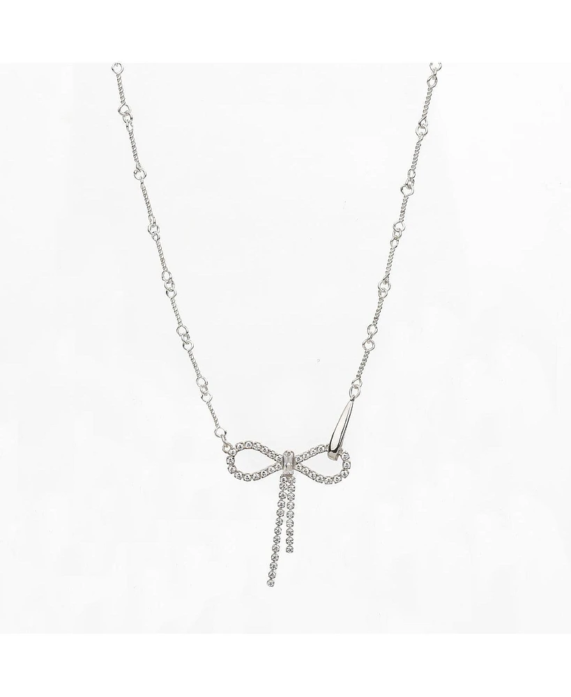 Sterling Silver 18k Gold Plated Camelie Crystal Ribbon Chain Necklace