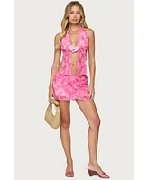 Edikted Women's Tiedye Mesh Split Front Backless Top