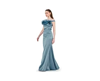 Amri Women's Organza Floral Detail Pleated Satin Gown