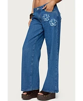 Edikted Women's Flower Patch Low Rise Jeans