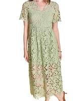 endless rose Women's All Over Lace Short Sleeves Midi Dress
