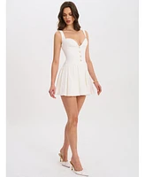 Miss Circle Women's Tala White Sleeveless Pleated Preppy Mini Dress