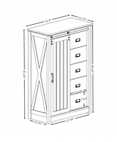 Casainc Farmhouse Modern Bathroom Cabinet 5 Chest of Drawers with Sliding Barn Door