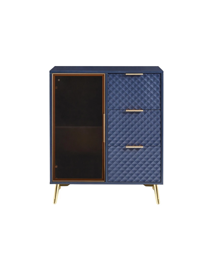 Casainc Deluxe Carved Style Cabinet with Tempered Glass Doors Three Drawer Metal Legs Adjustable Feet