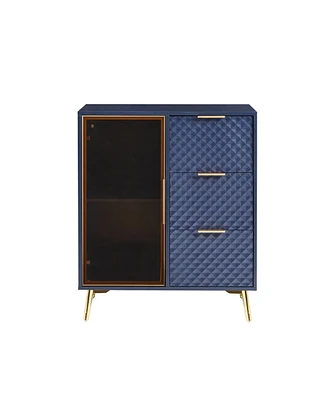Casainc Deluxe Carved Style Cabinet with Tempered Glass Doors Three Drawer Metal Legs Adjustable Feet