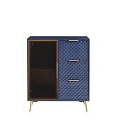 Casainc Deluxe Carved Style Cabinet with Tempered Glass Doors Three Drawer Metal Legs Adjustable Feet