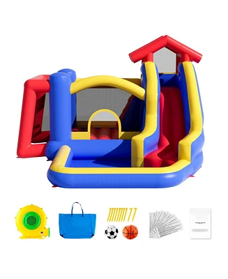 Outdoor Playhouse Trampoline Jumping Bouncer with Slide Blower and Storage Bag