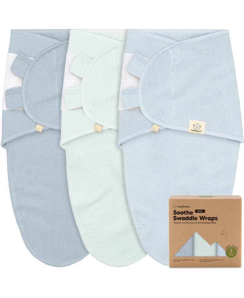 KeaBabies 3pk Soothe Wren Swaddle Sleep Sacks, Newborn Swaddles Wrap 0-3 Months, Soft Baby Wearable Blanket