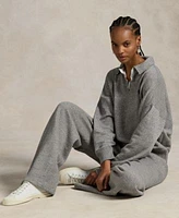 Polo Ralph Lauren Womens Lightweight Fleece Quarter Zip Sweatshirt Wide Leg Sweatpants