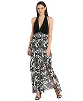 R & M Richards Women's Printed Halter Maxi Dress