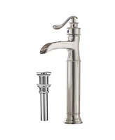 Waterfall Single Hole Handle Bathroom Vessel Sink Faucet With Pop Up Drain Matte Black