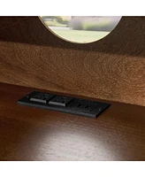 Small Cabinet with Usb Charging Ports & Outlet Hole & 4 Solid Wood Legs
