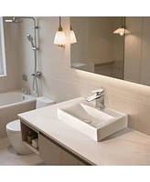 Aquaterior Wall Mount Ceramic Sink with Modern Bathroom Single Handle Faucet Chrome Combo